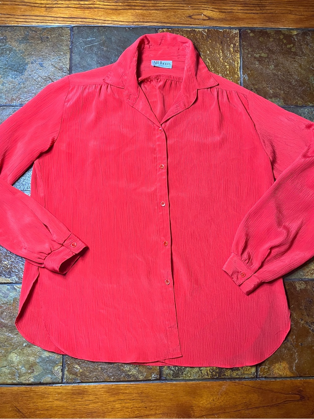 Vintage All Hours Red Button-Down Long-Sleeve Shirt-Size Medium